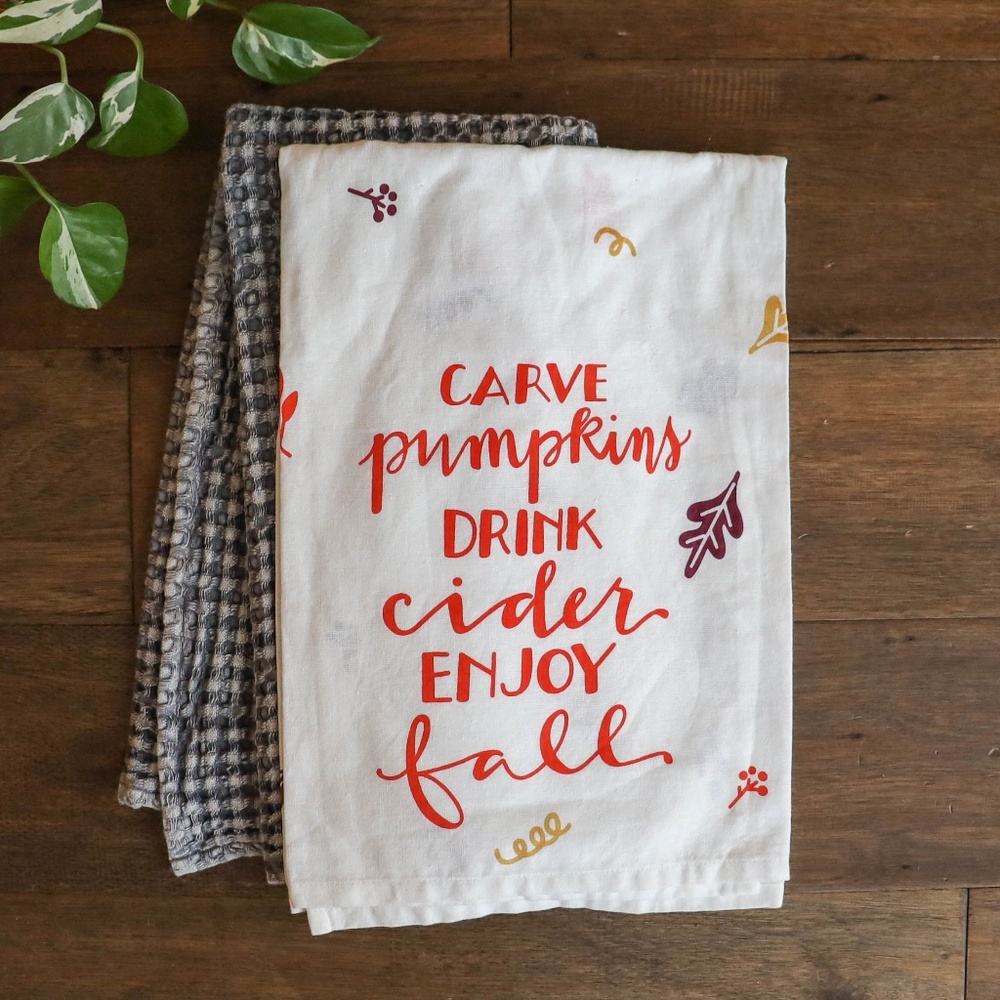 🍁 "Carve Pumpkins, Drink Cider" Fall Dish Towel